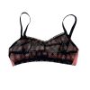 Sujetador sin aro Pink Daisy Rosa y negro en tul bordado de ai!culotte de la colección Moulin Rouge, sujetador transparenre en tul bordado.
